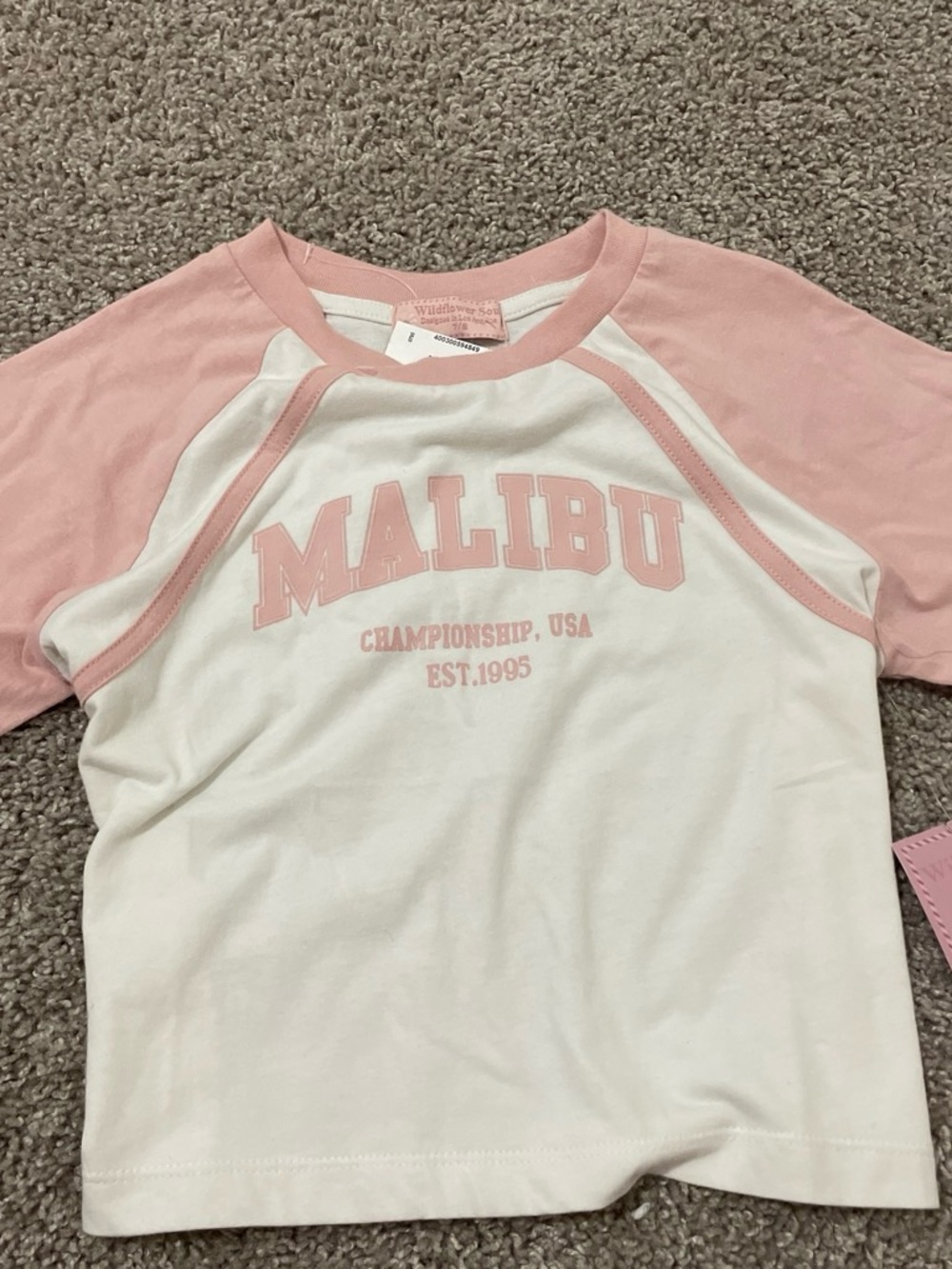 Wildflowers Pink and White Malibu Raglan Crop Top